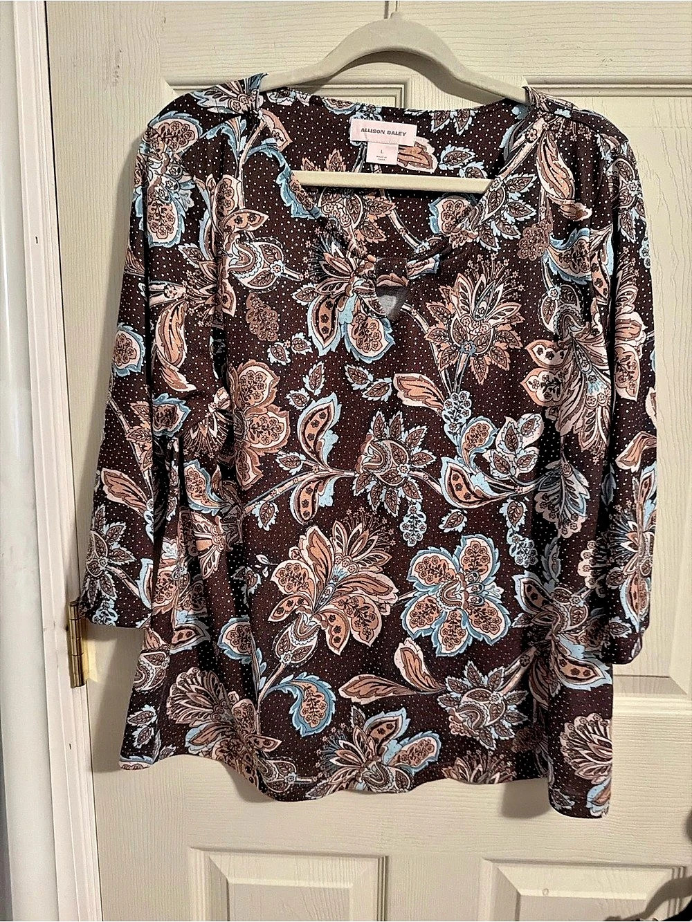 Allison Dailey Floral Blouse in Brown & Blue Size Large Like New